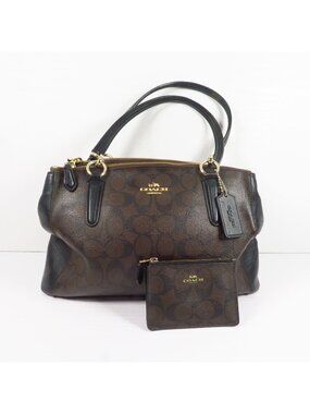 Coach Signature Christie Carryall Small w/ Wallet Black Brown PVC F58291 F16107